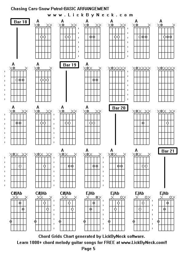 Chord Grids Chart of chord melody fingerstyle guitar song-Chasing Cars-Snow Patrol-BASIC ARRANGEMENT,generated by LickByNeck software.